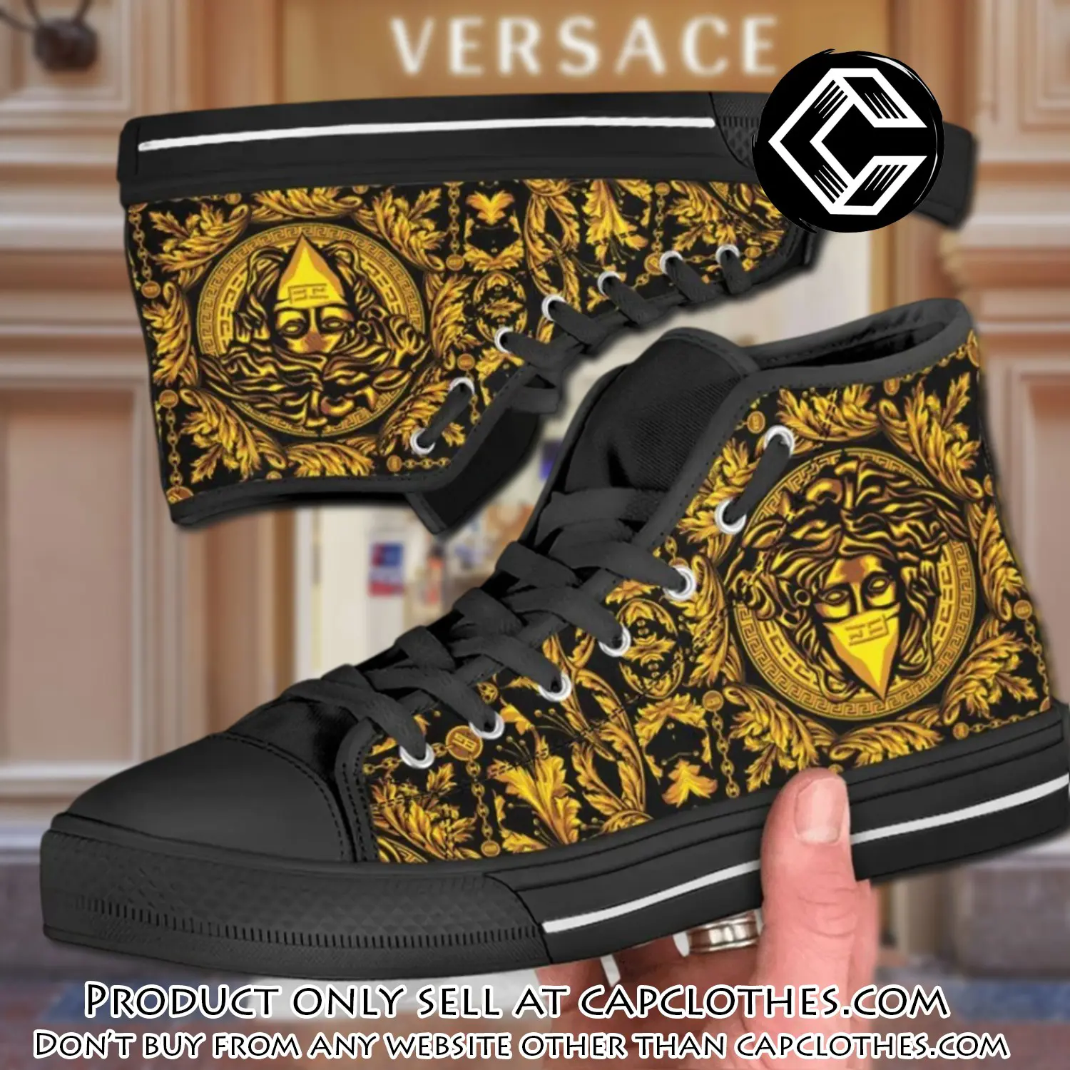 Versace medusa black gold high top canvas shoes luxury brand gifts for men women cc4657452